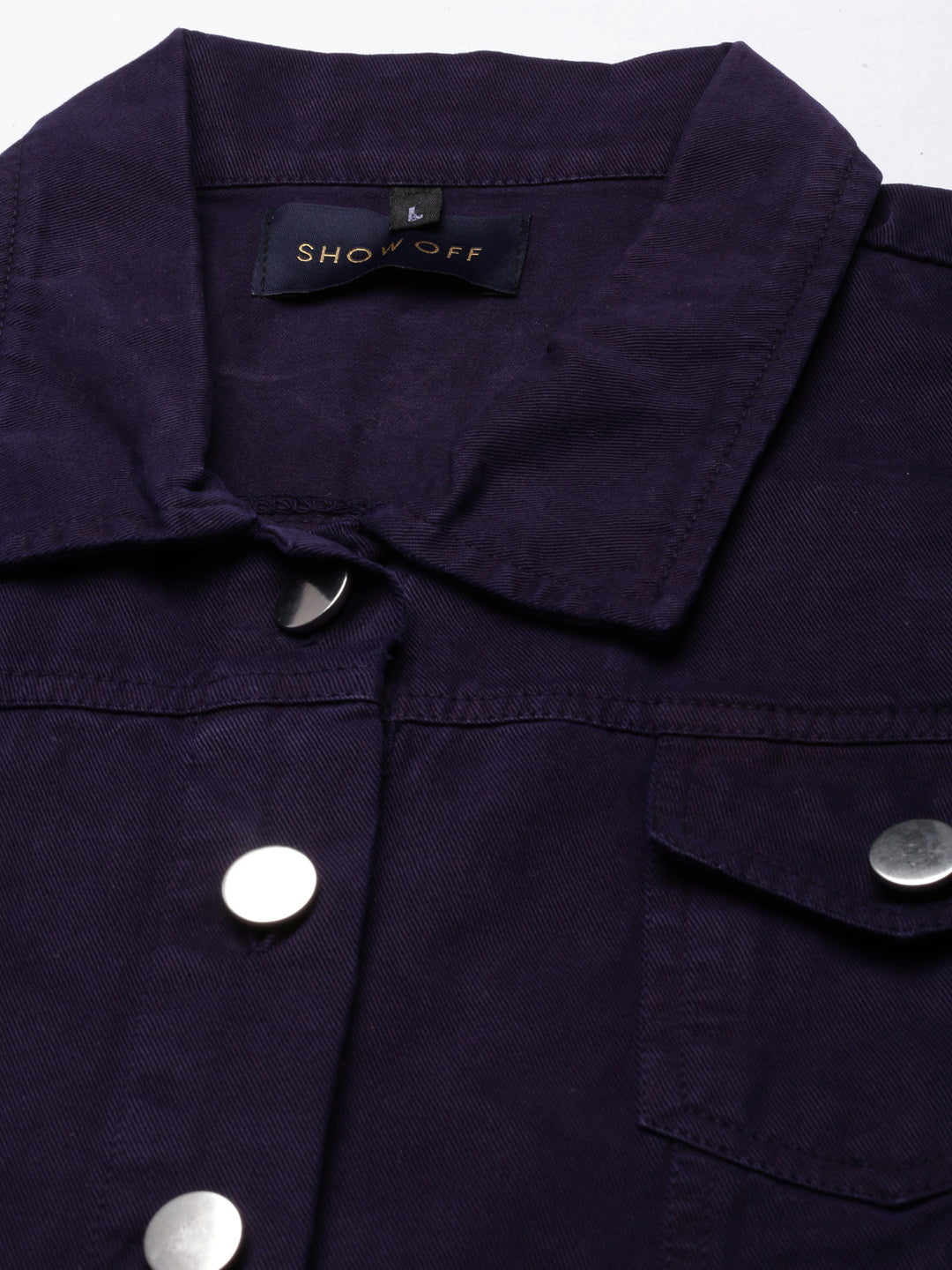 Violet Spread Collar Crop Denim Jacket