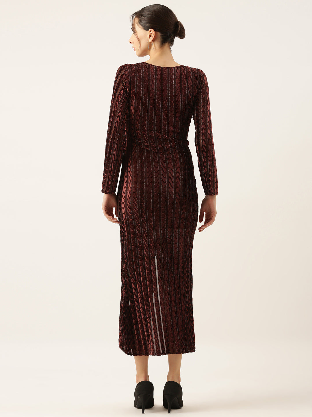 Brown Velvet Bodycon Midi Dress