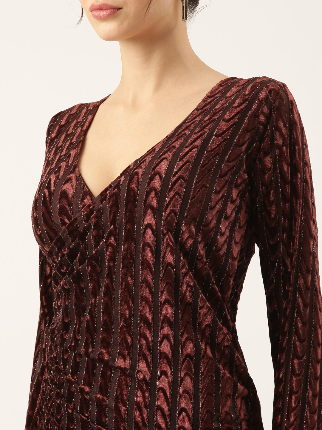 Brown Velvet Bodycon Midi Dress