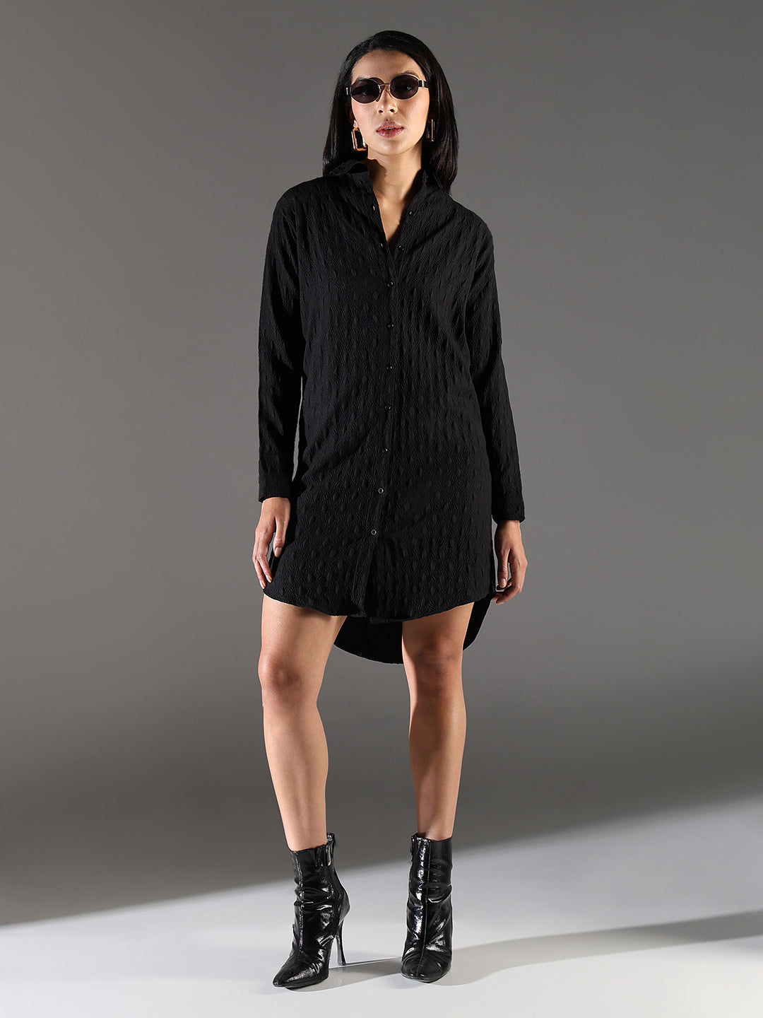 Black Solid Shirt Dress