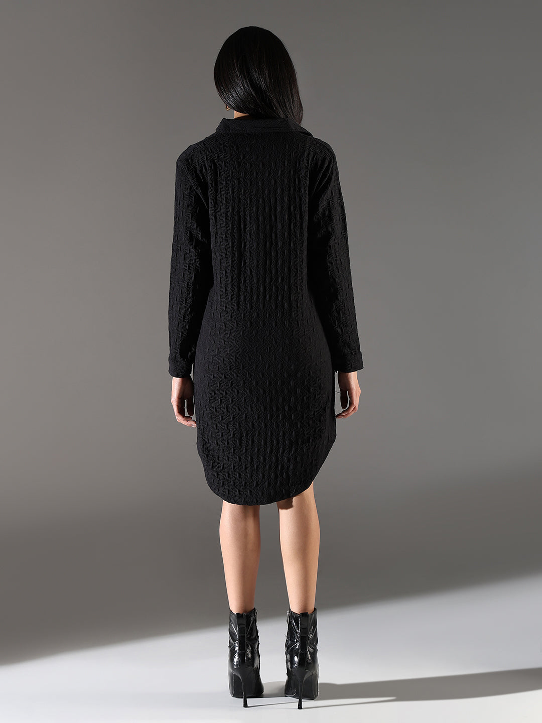 Black Solid Shirt Dress