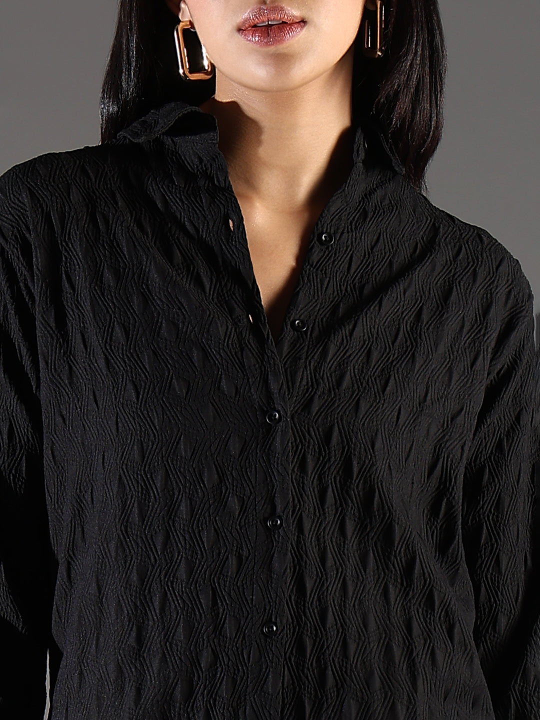 Black Solid Shirt Dress