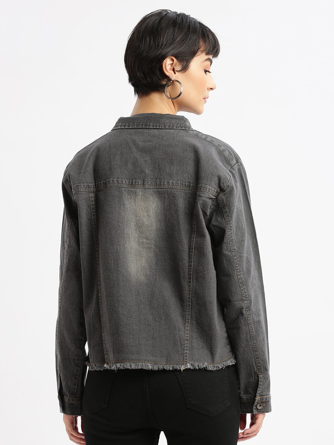 Grey Washed Windcheater Crop Denim Jacket