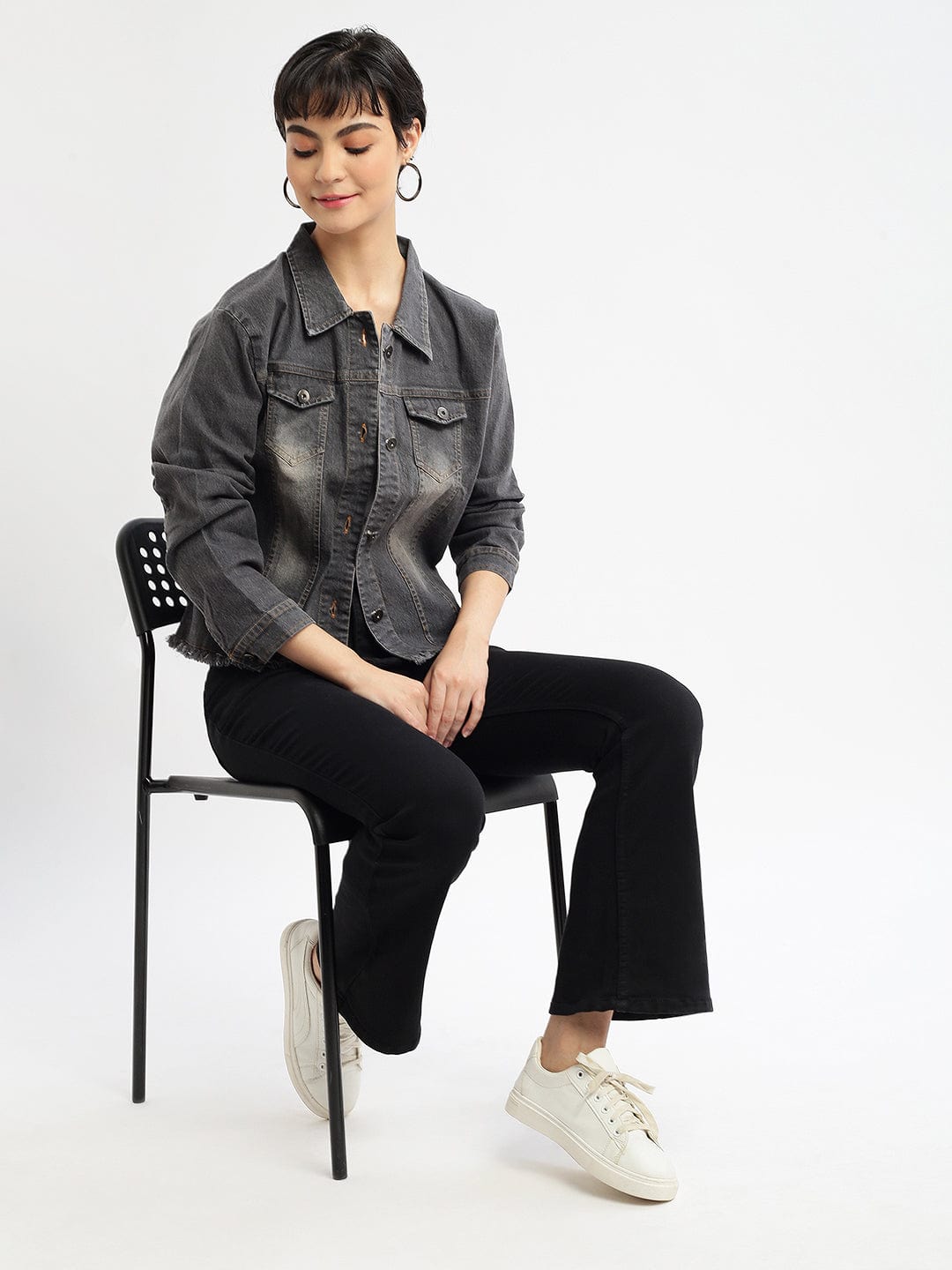 Grey Washed Windcheater Crop Denim Jacket