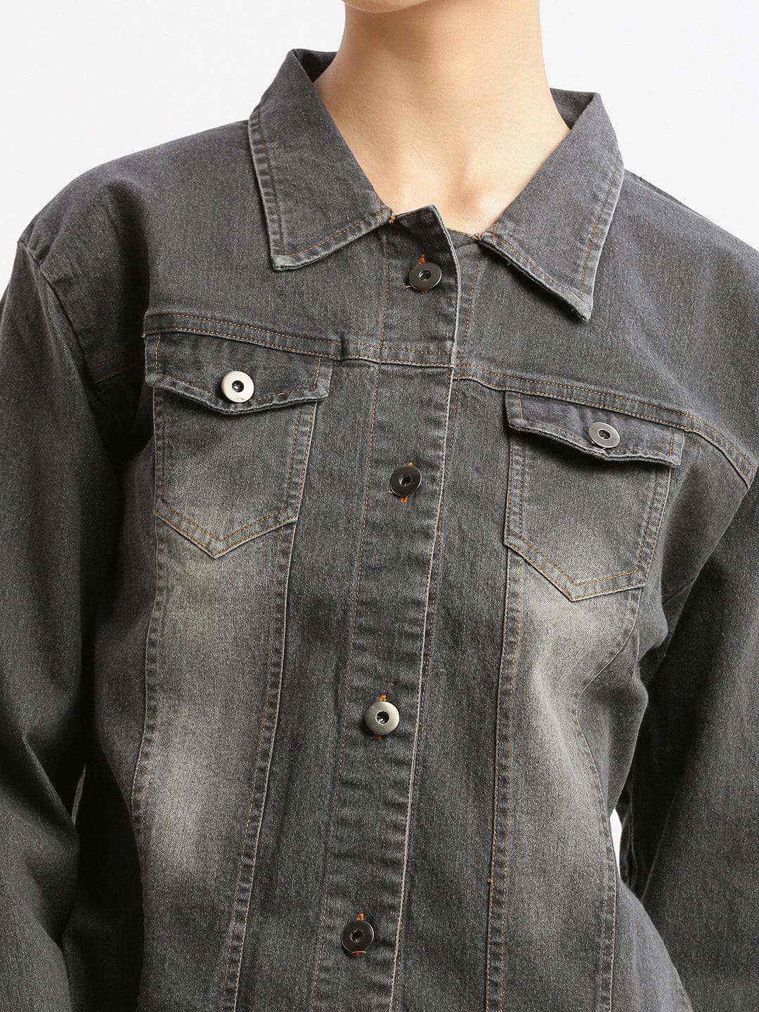 Grey Washed Windcheater Crop Denim Jacket