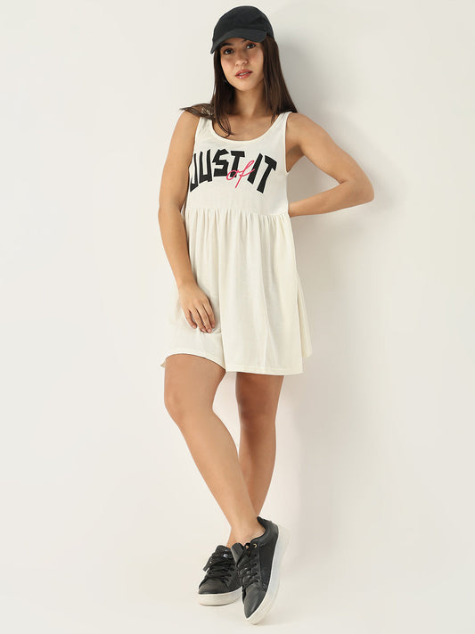 Solid Off White Fit and Flare Dress
