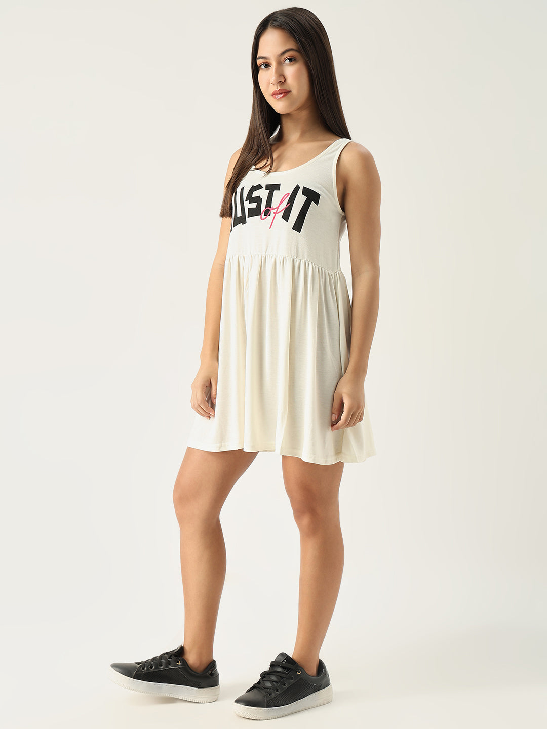 Solid Off White Fit and Flare Dress