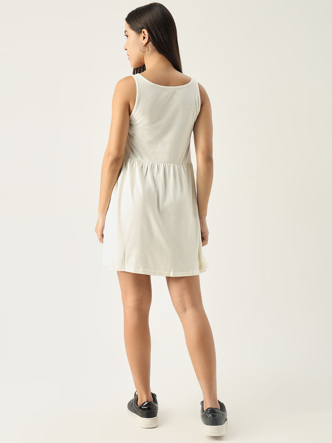 Solid Off White Fit and Flare Dress