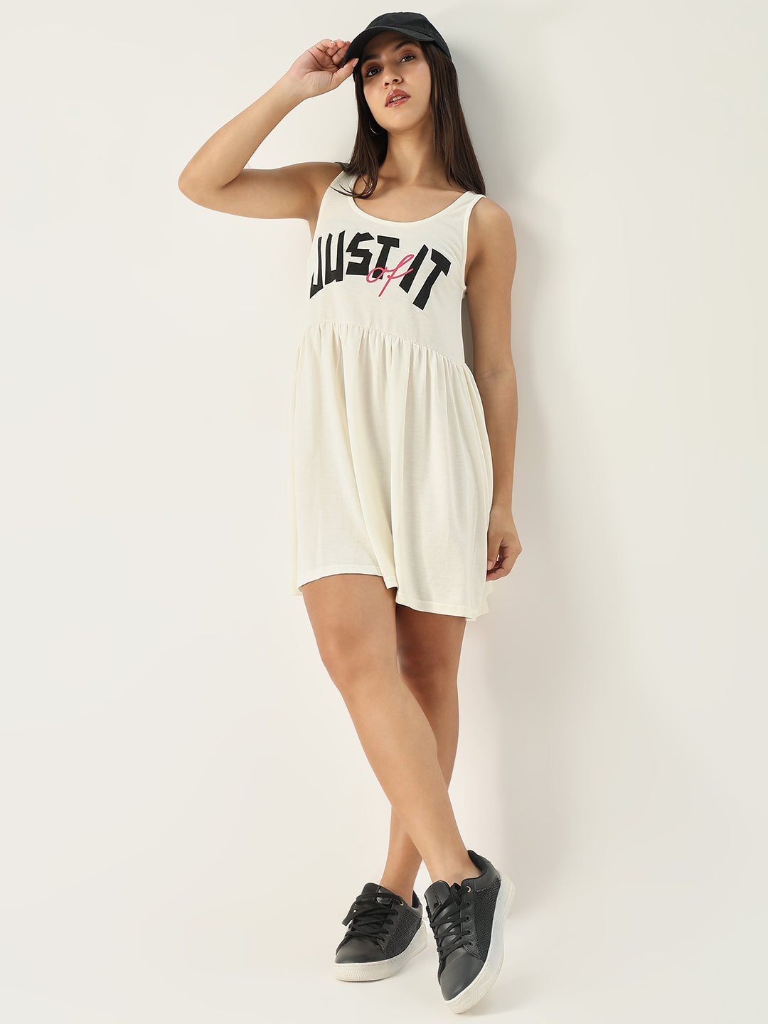 Solid Off White Fit and Flare Dress