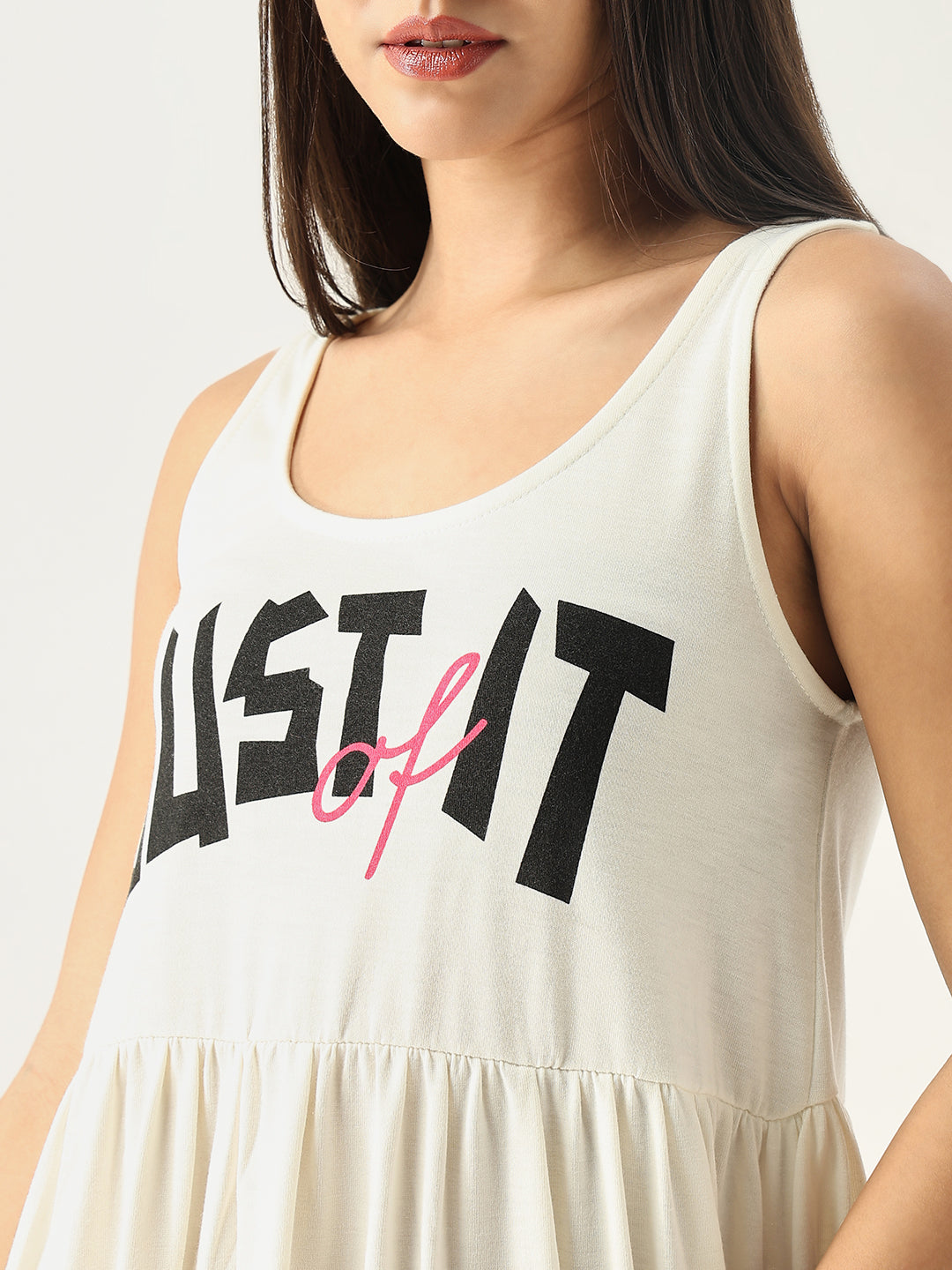 Solid Off White Fit and Flare Dress