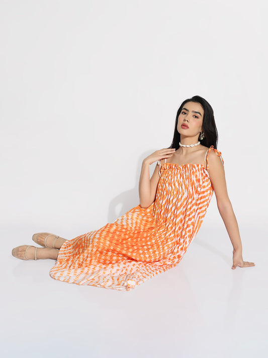 Orange Dyed A-Line Dress