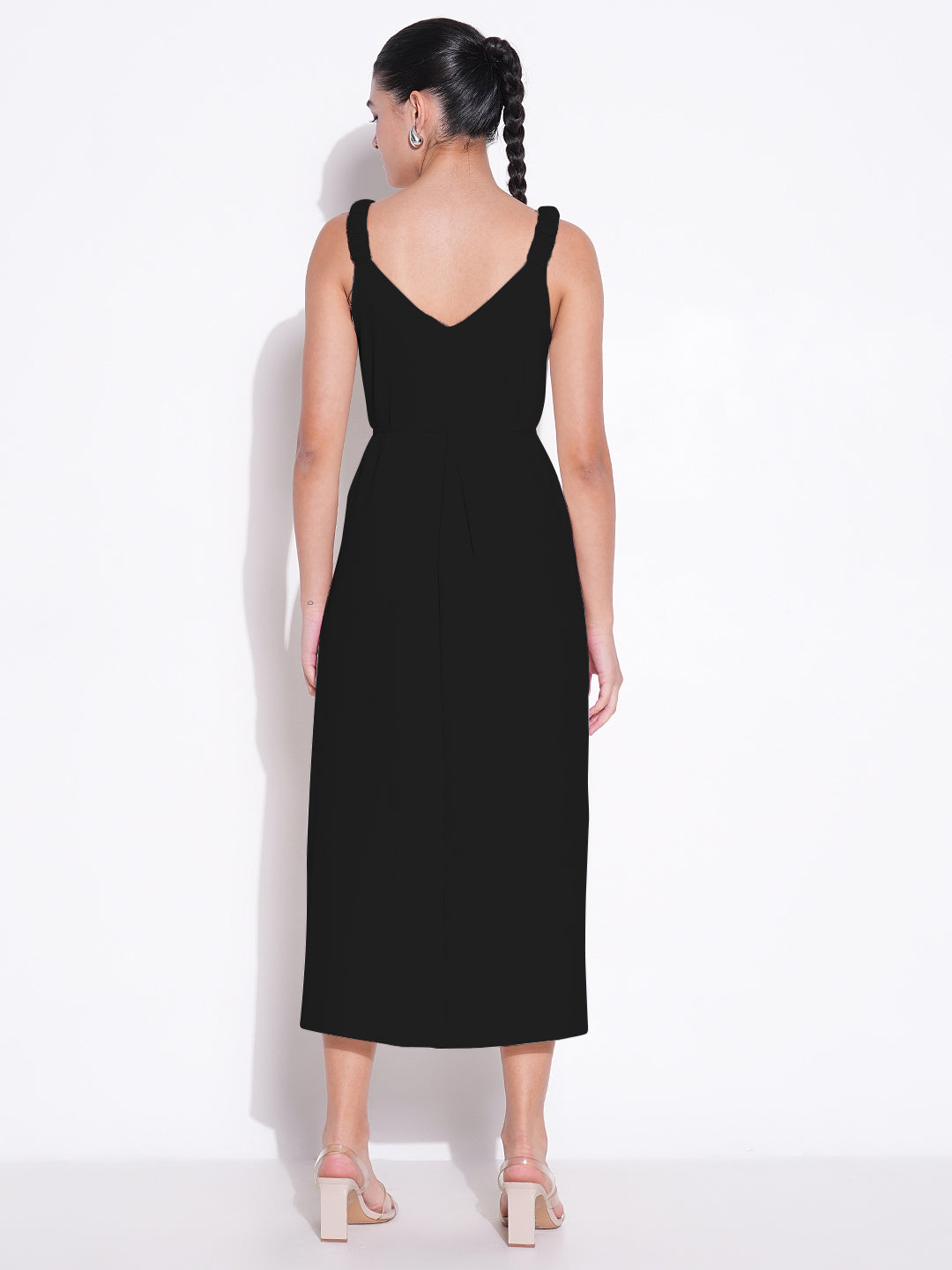 Black Solid Fit and Flare Dress