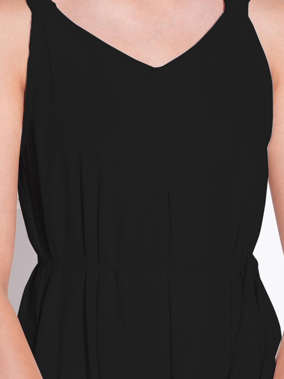 Black Solid Fit and Flare Dress