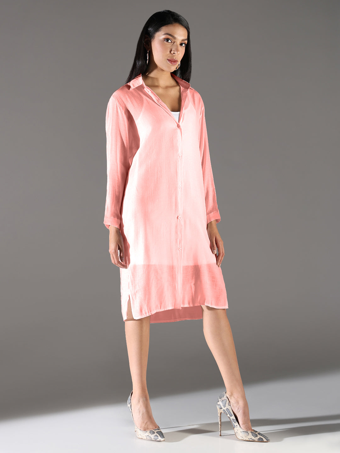 Pink Solid Shirt Dress