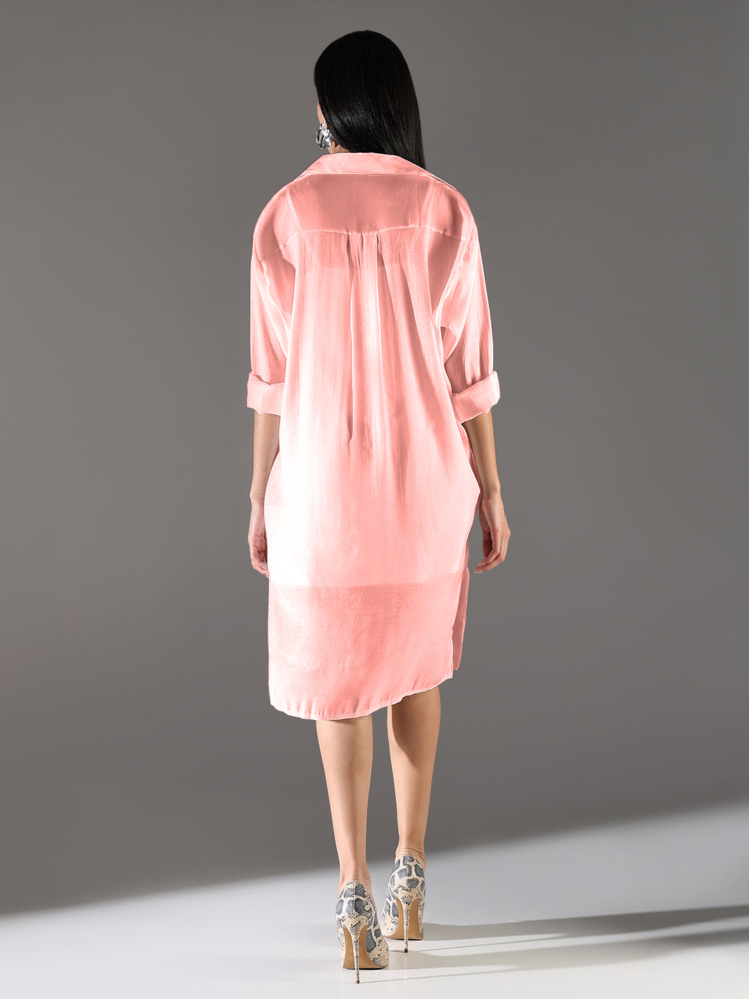 Pink Solid Shirt Dress