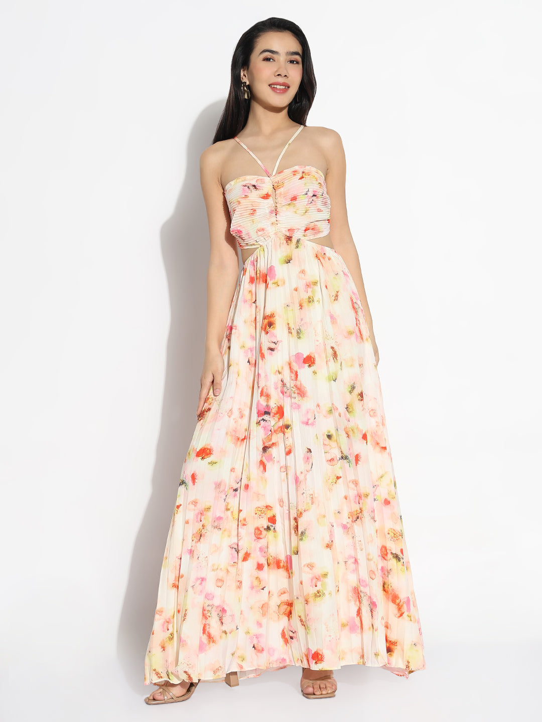 Peach Abstract Fit and Flare Dress