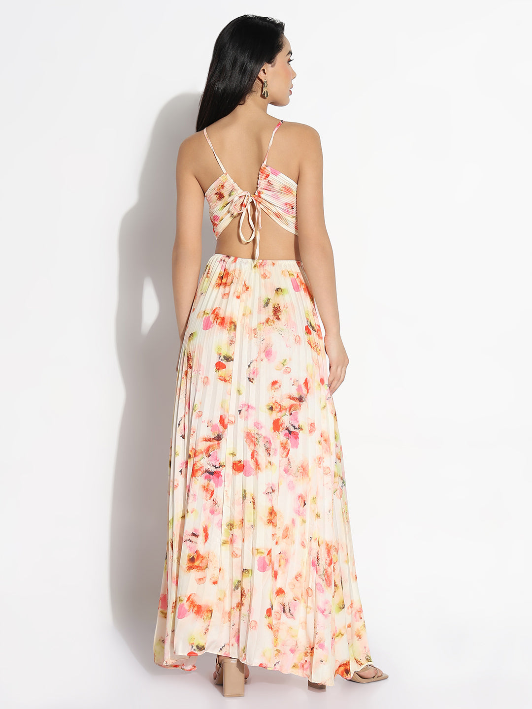 Peach Abstract Fit and Flare Dress