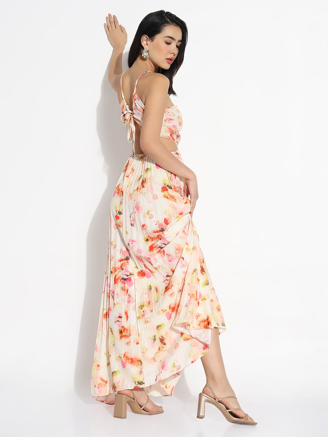 Peach Abstract Fit and Flare Dress