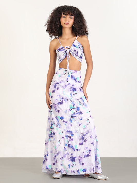 Abstract Violet Fit and Flare Maxi Dress
