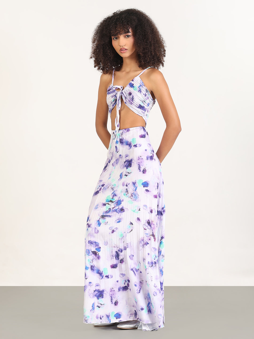 Abstract Violet Fit and Flare Maxi Dress