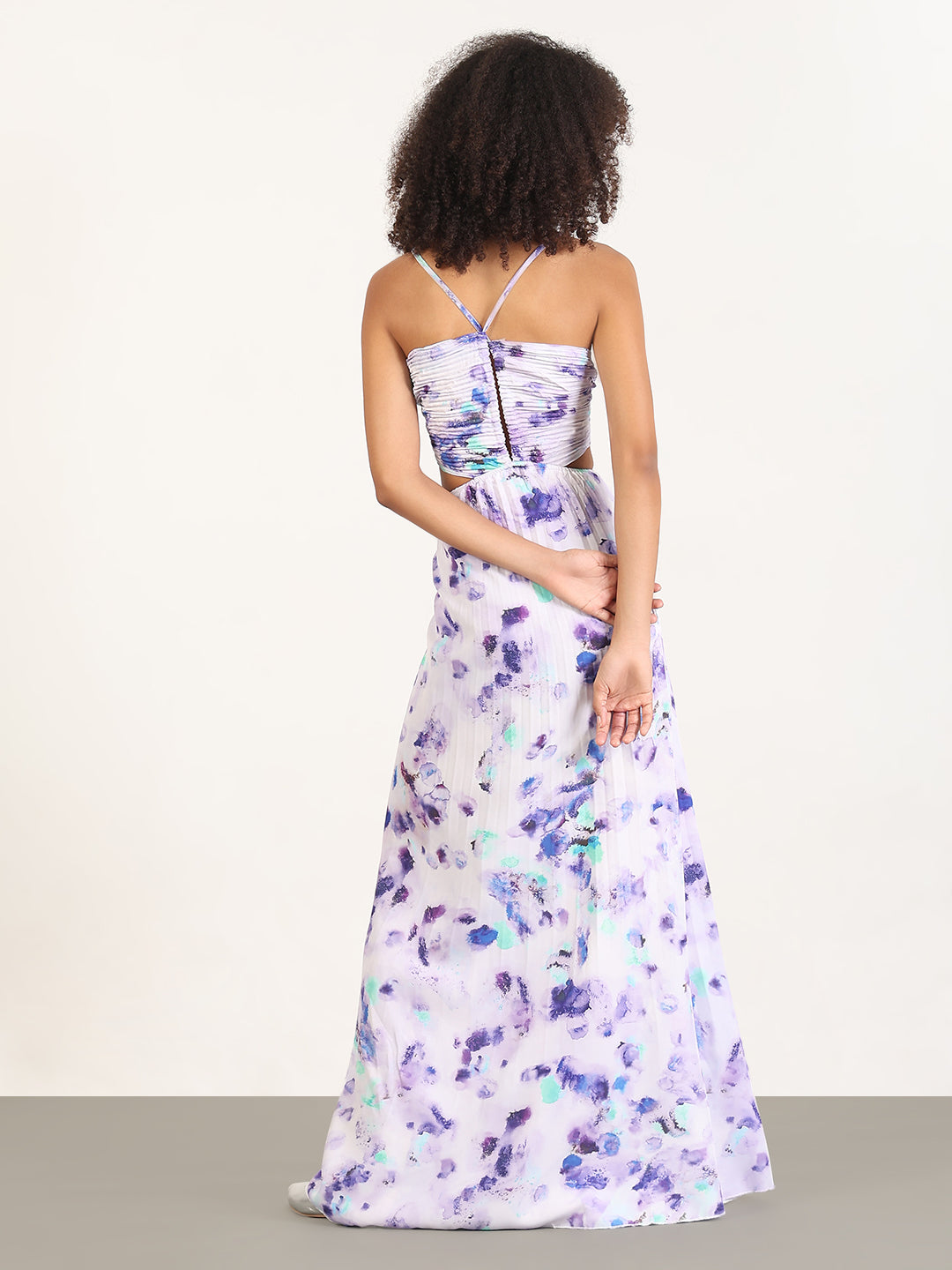 Abstract Violet Fit and Flare Maxi Dress