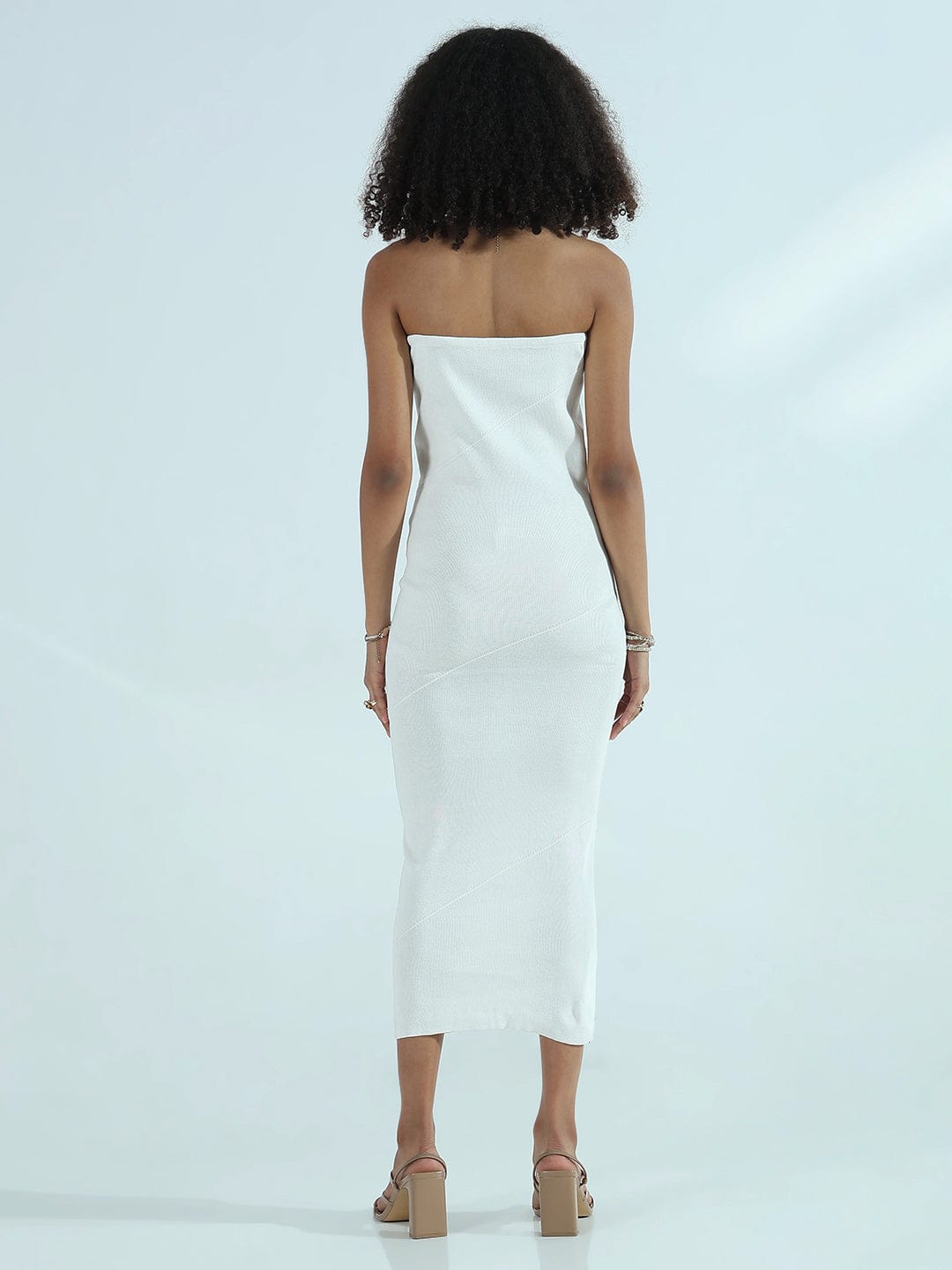 Ribbed White Strapless Bodycon Dress