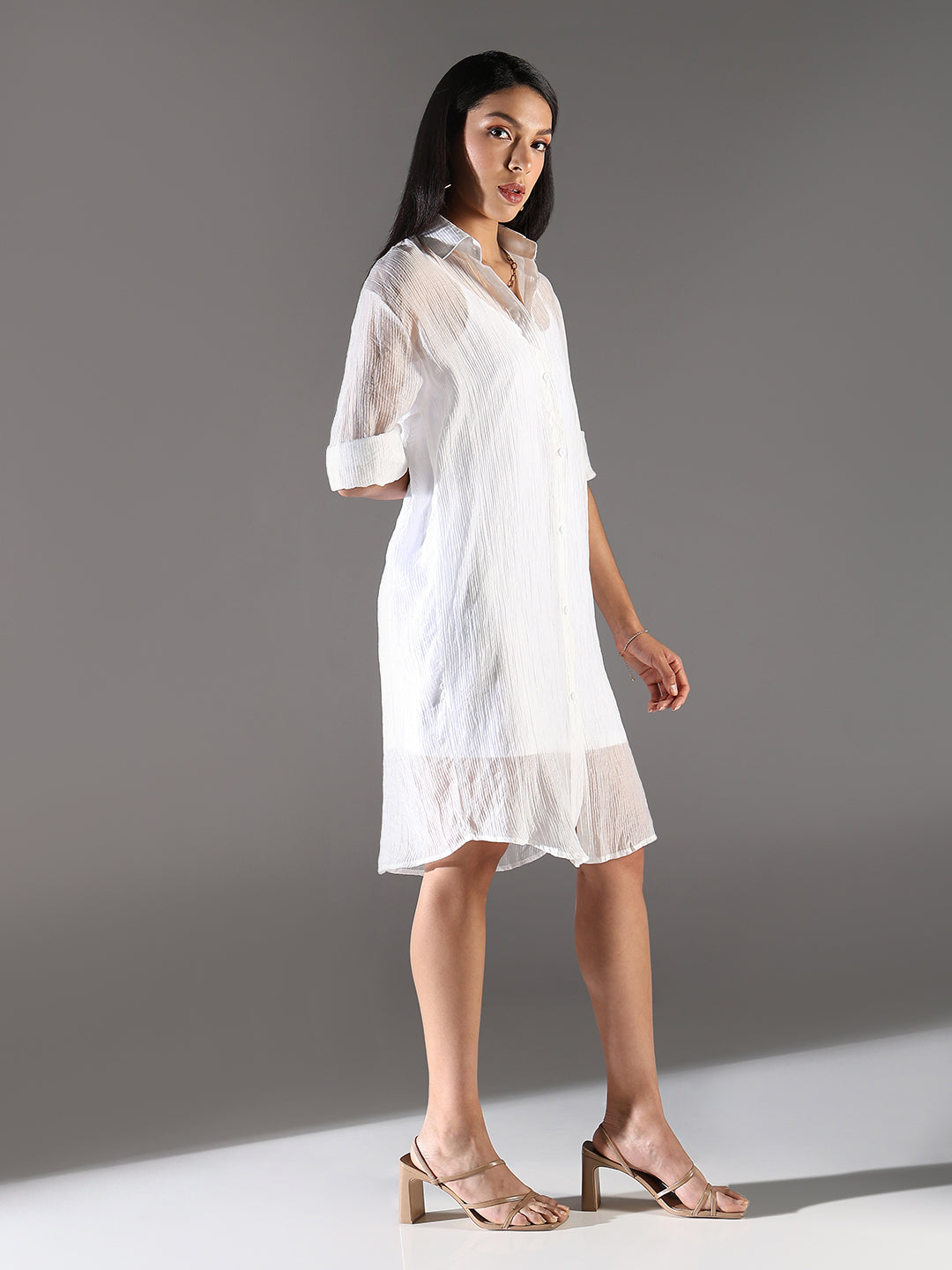 White Long Sleeves Shirt Dress