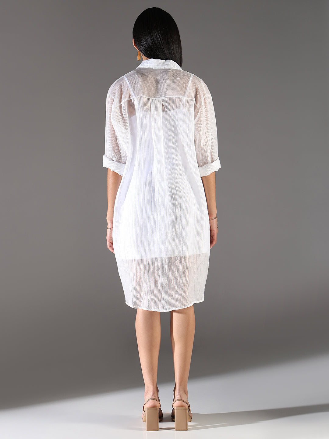 White Long Sleeves Shirt Dress