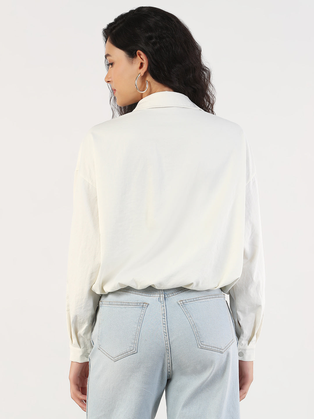 Spread Collar Cream Solid Tailored Jacket