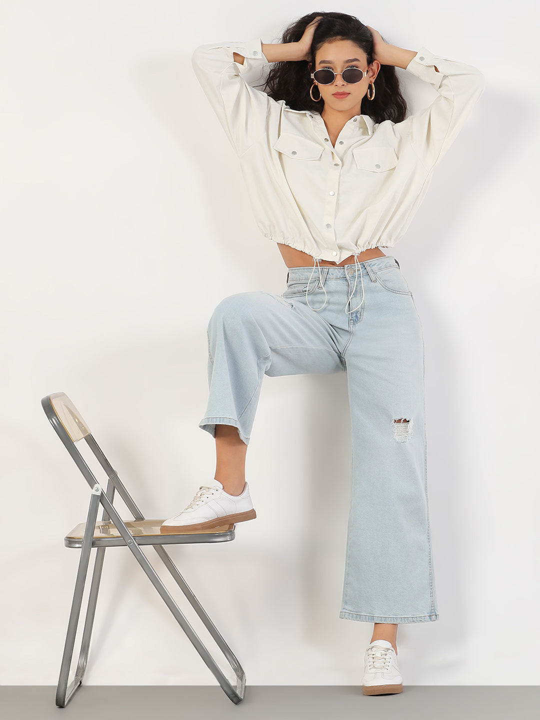 Spread Collar Cream Solid Tailored Jacket