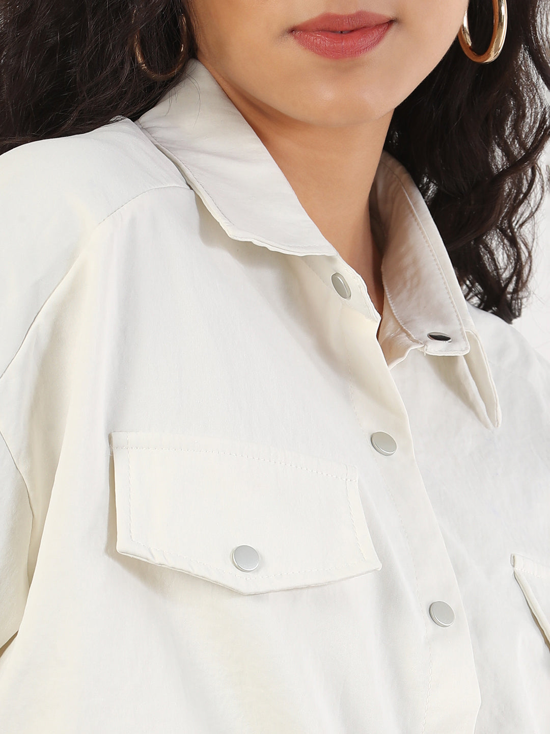 Spread Collar Cream Solid Tailored Jacket