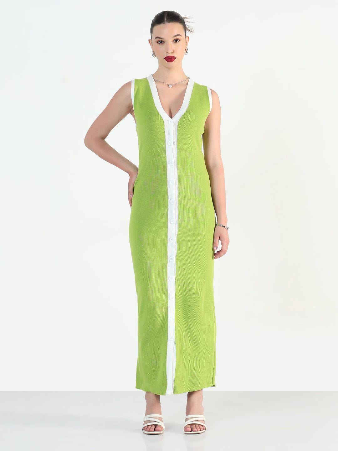 Green V-Neck Sleeveless Bodycon Dresses