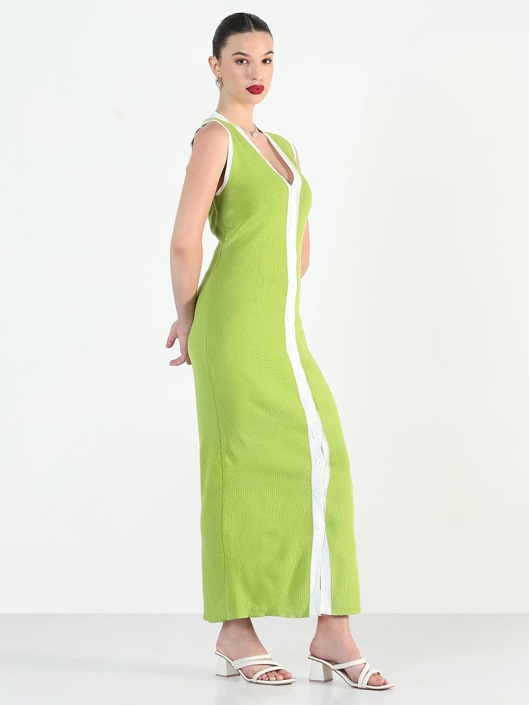 Green V-Neck Sleeveless Bodycon Dresses