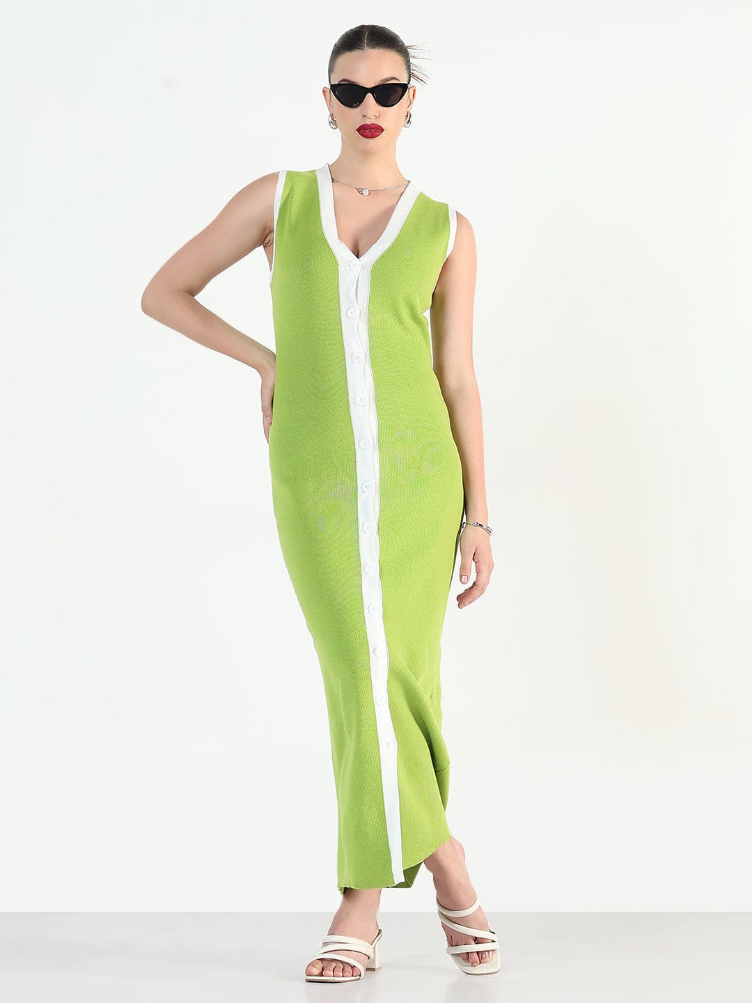 Green V-Neck Sleeveless Bodycon Dresses