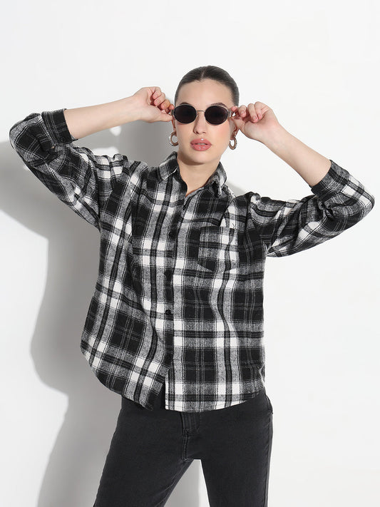 Women's Tartan Checks Black Relaxed Fit Shirt