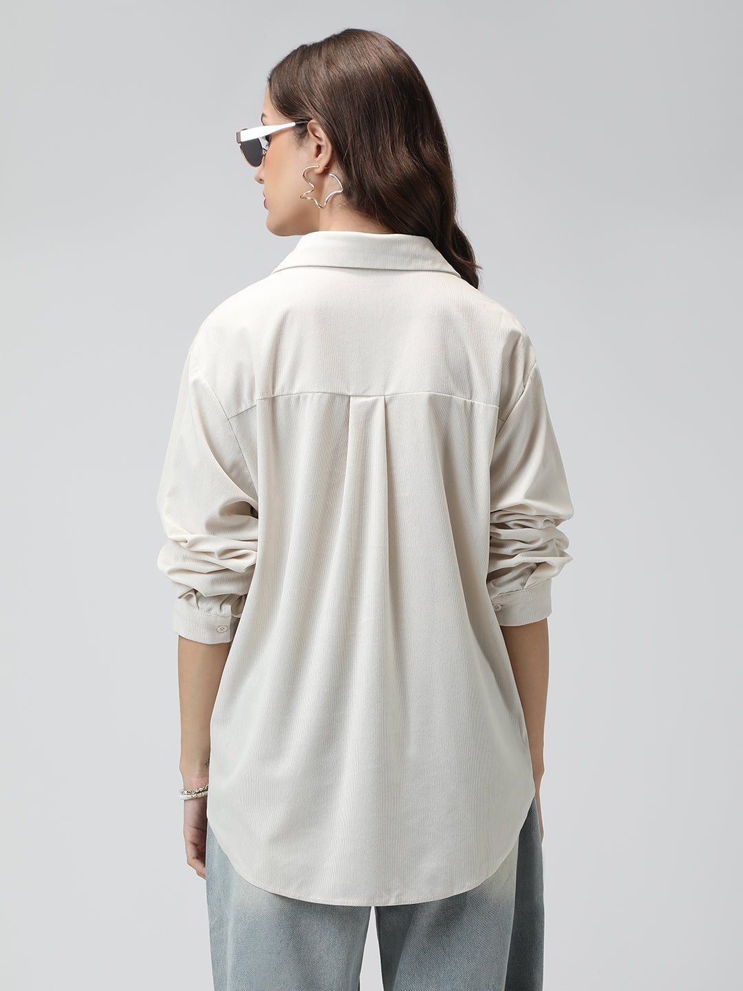 Women's Off White Spread Collar Relaxed Fit Shirts