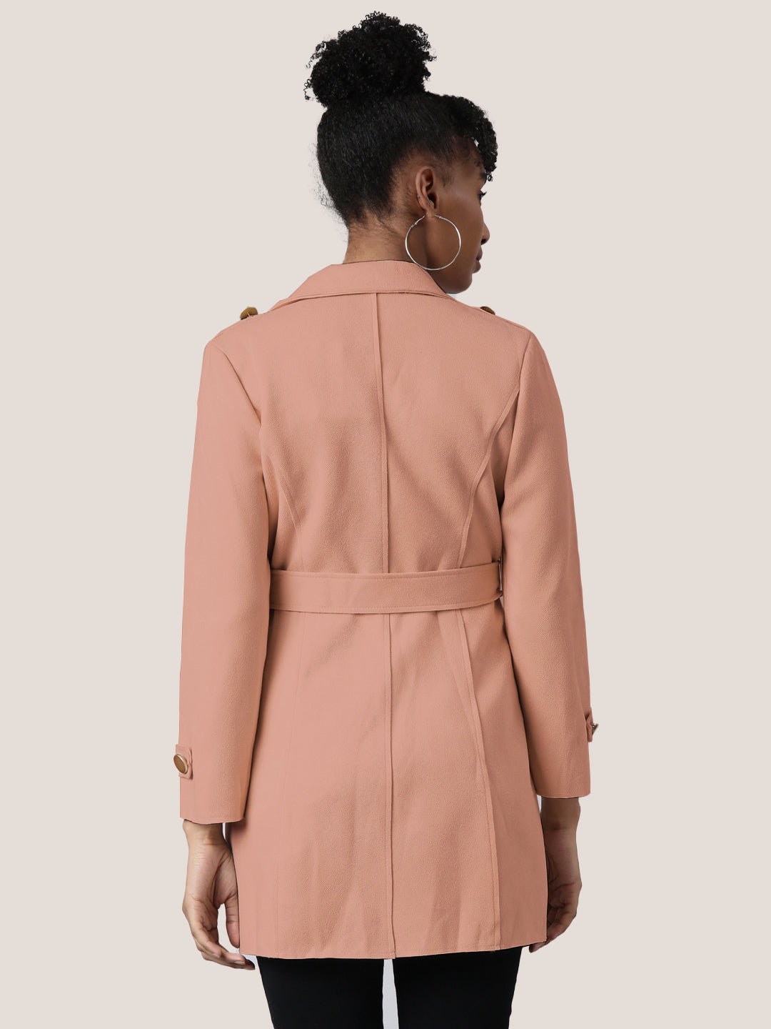 Solid Peach Longline Trench Coat with Belt