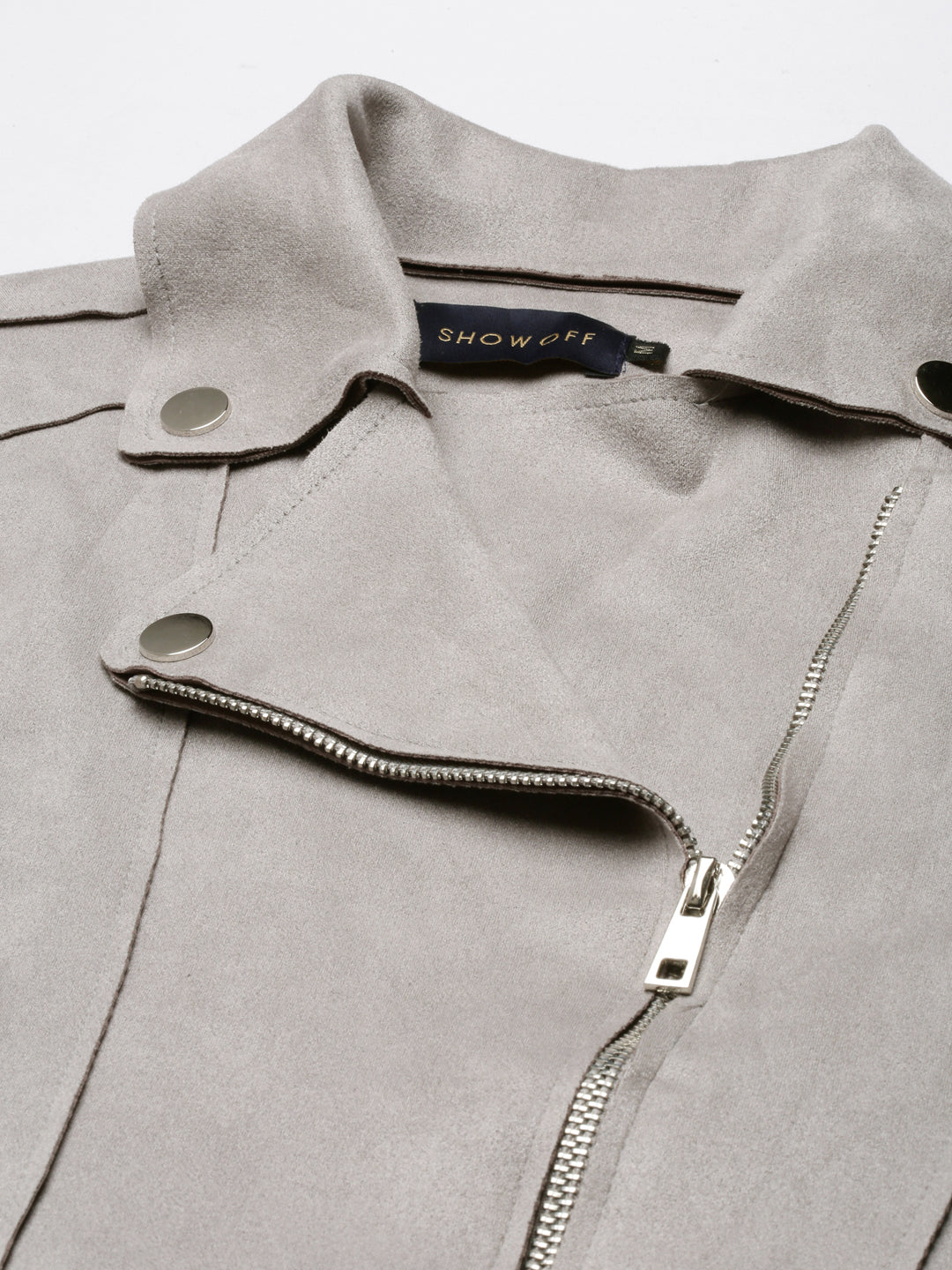 Grey Spread Collar Long Sleeve Zip Detail Crop Tailored Jacket