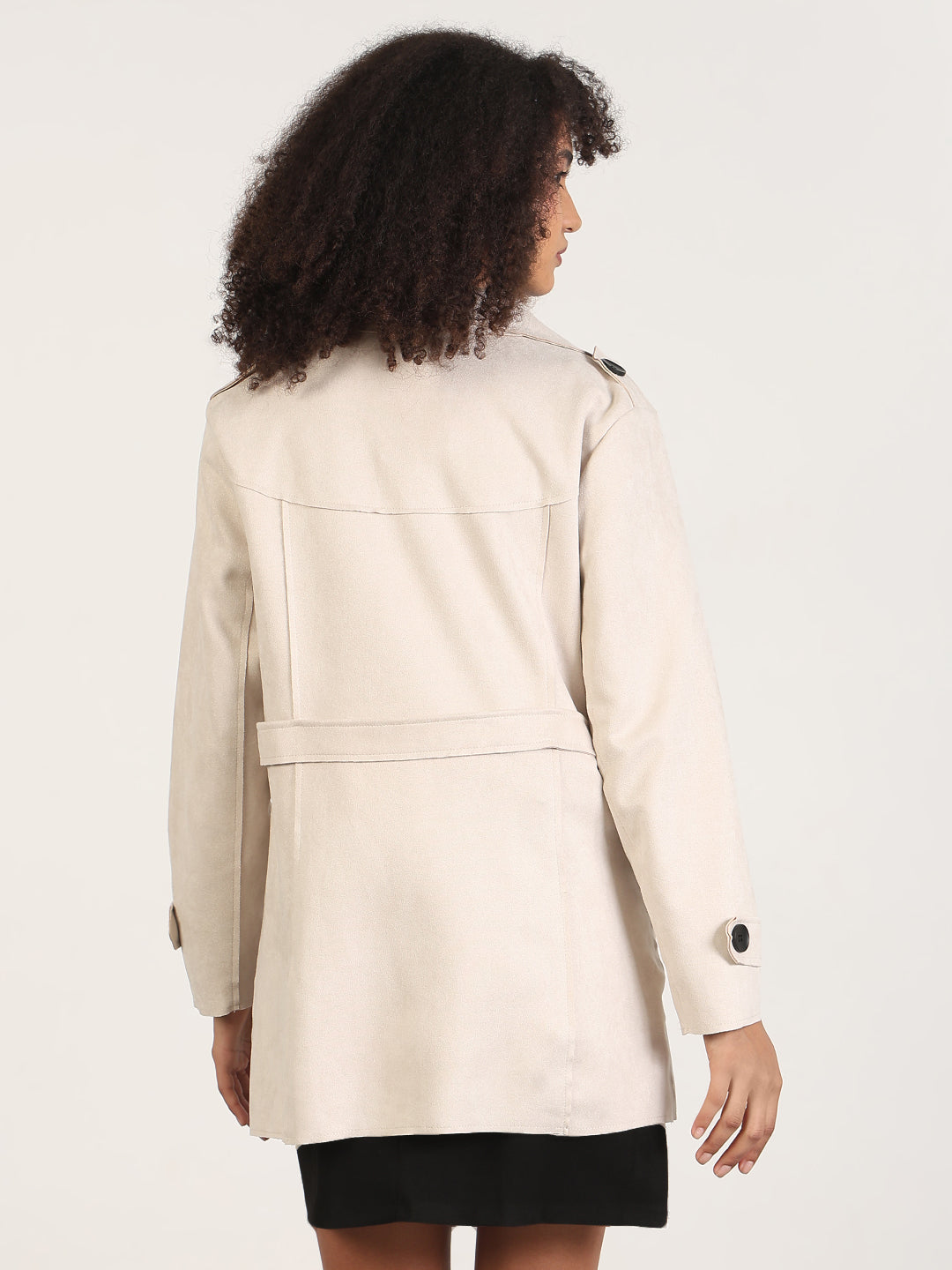 Solid Cream Lapel Collar Trench Coat