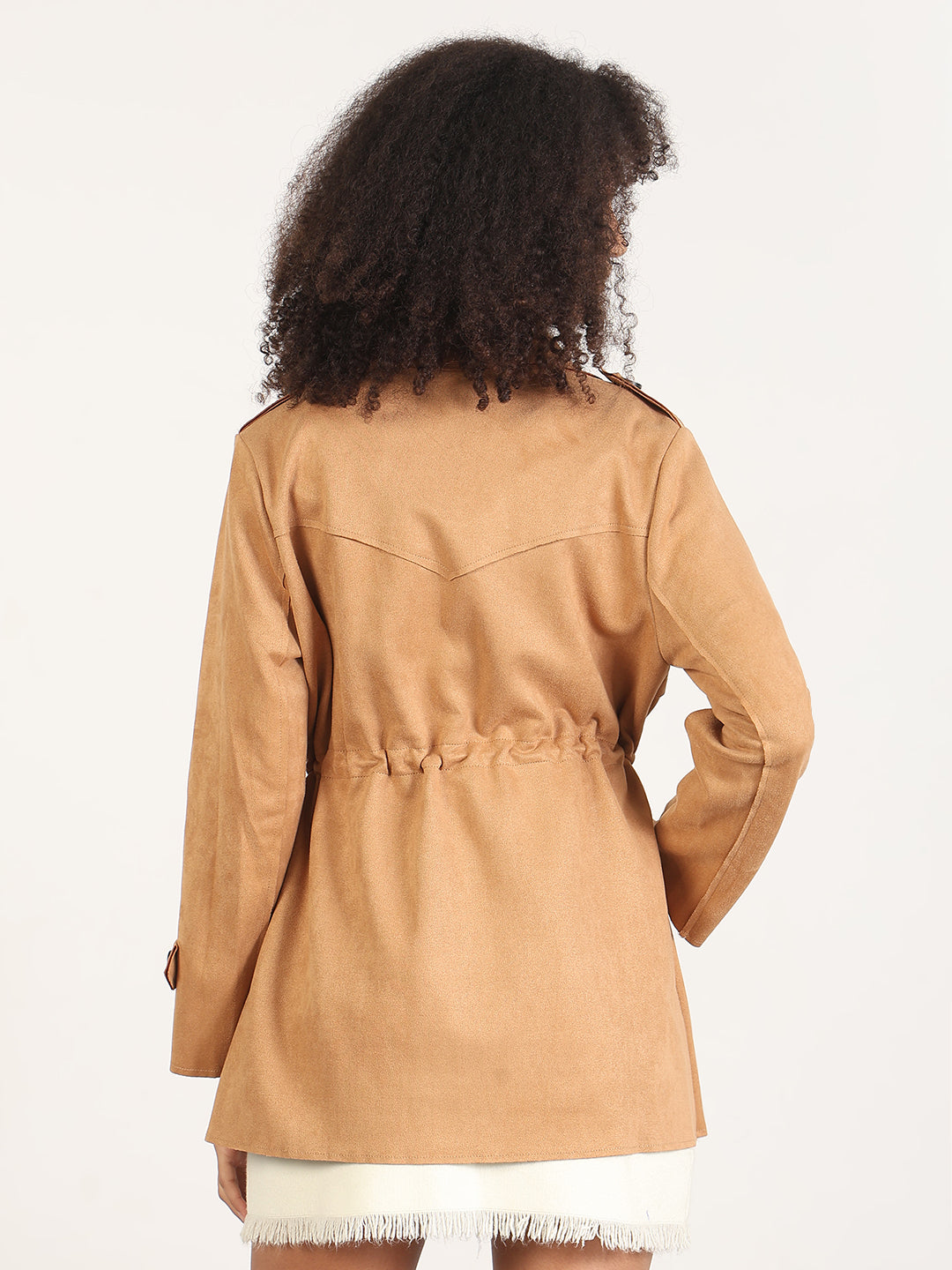 Solid Brown Lapel Collar Trench Coat