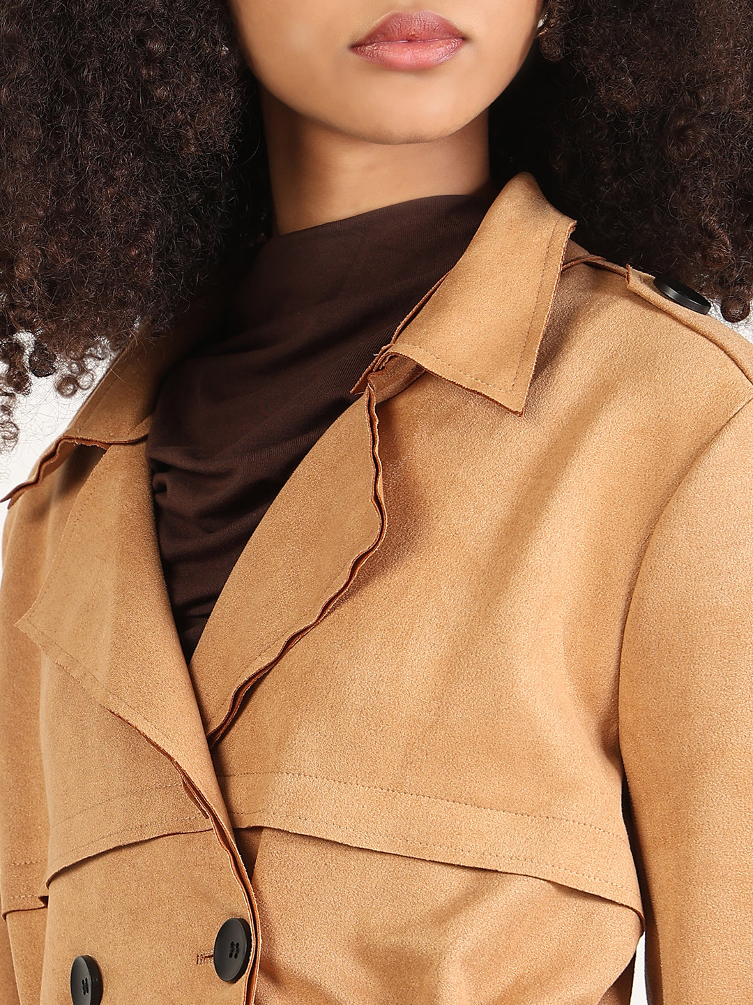 Solid Brown Lapel Collar Trench Coat