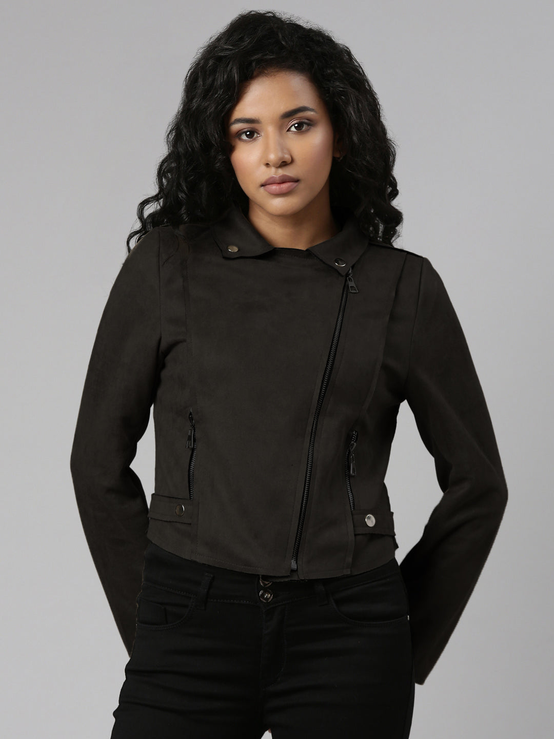 Lapel Collar Black Solid Tailored Jacket