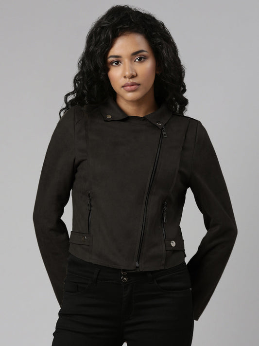 Lapel Collar Black Solid Tailored Jacket