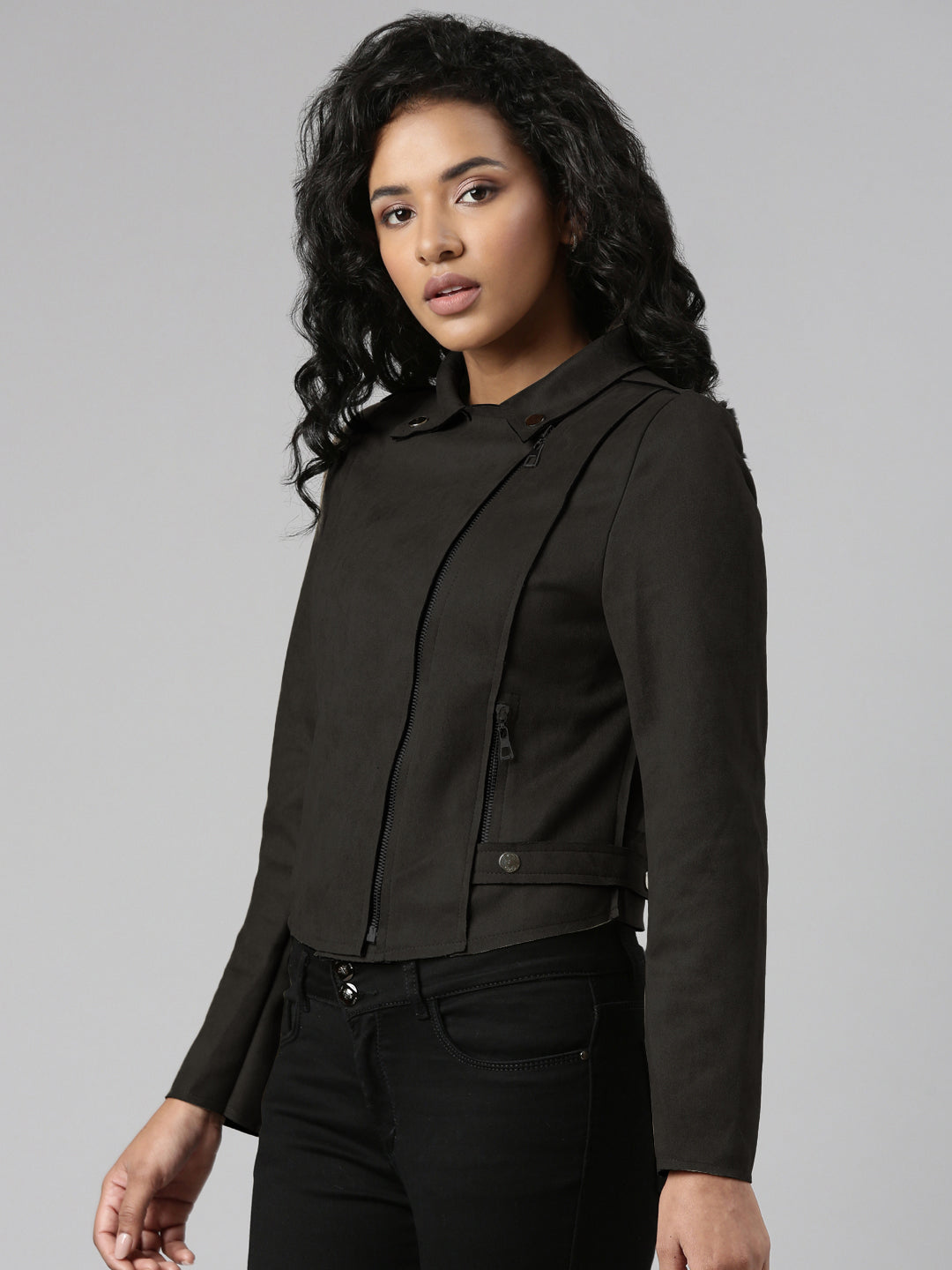 Lapel Collar Black Solid Tailored Jacket