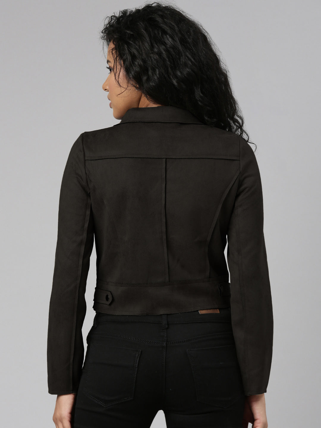 Lapel Collar Black Solid Tailored Jacket