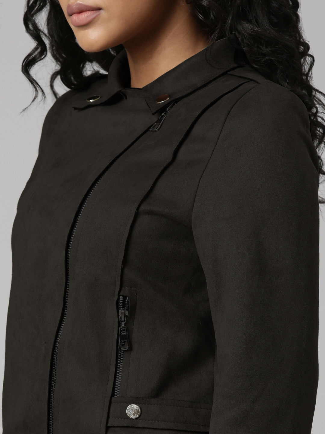 Lapel Collar Black Solid Tailored Jacket