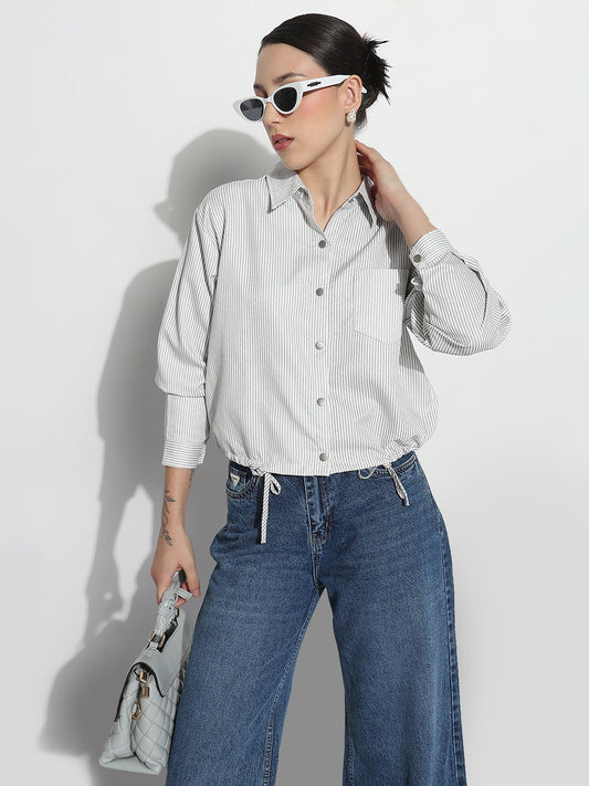 Women's Pinstripes Grey Regular Fit Top