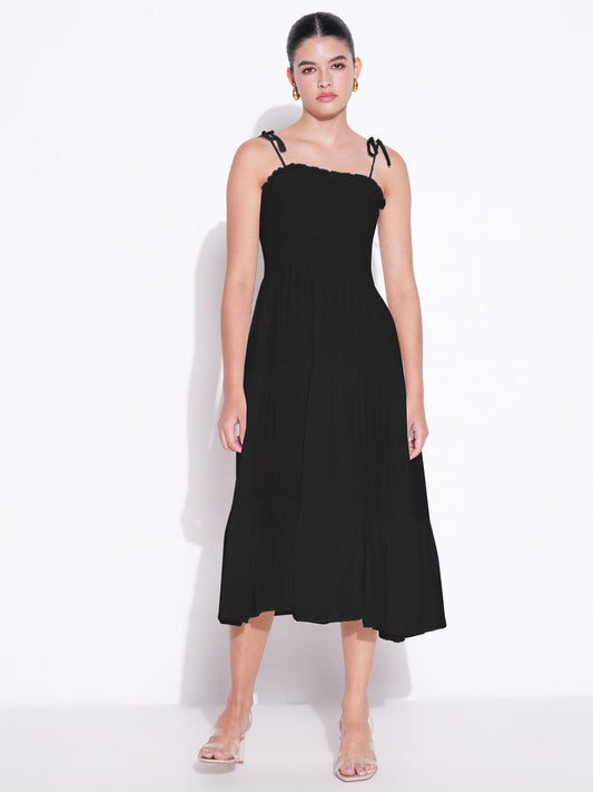 Solid Black Fit and Flare Dress