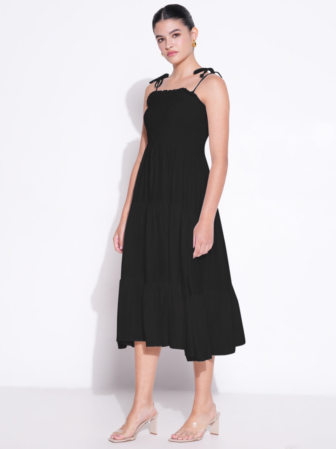 Solid Black Fit and Flare Dress