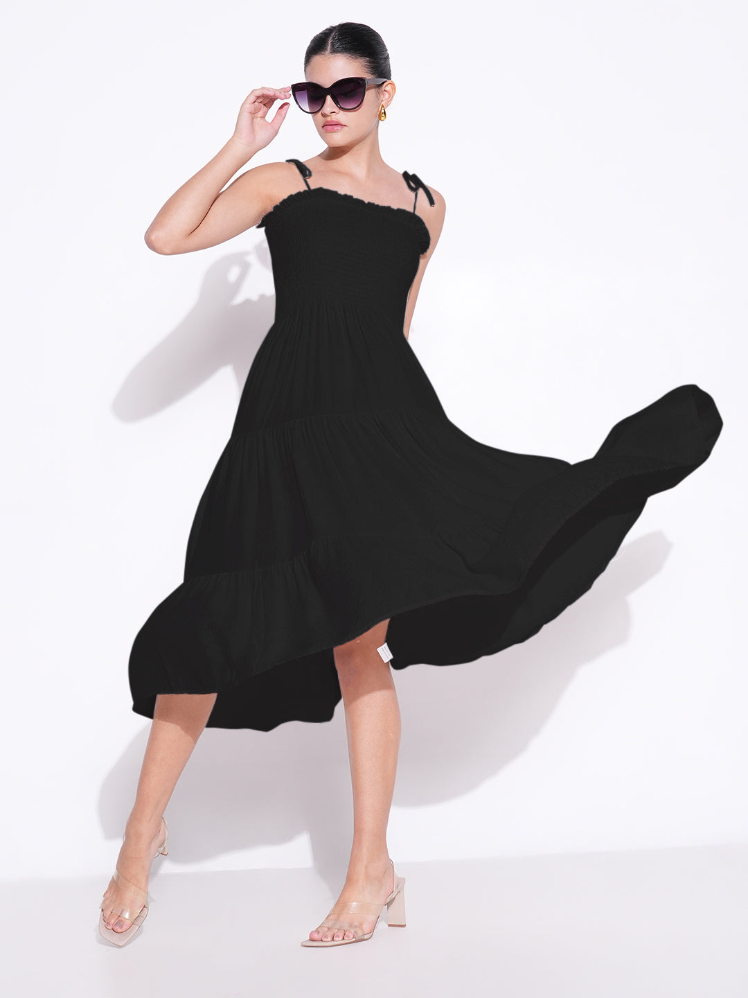 Solid Black Fit and Flare Dress